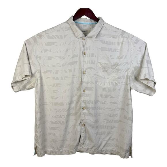 Tommy Bahama Mens XL 100% Silk white Palm Tree Tropical SS Button Down - Picture 1 of 13